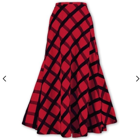 J. Peterman Dresses & Skirts - J. Peterman Windowpane Plaid Check Maxi Skirt Silk Blend Red Black Holiday Sz 16